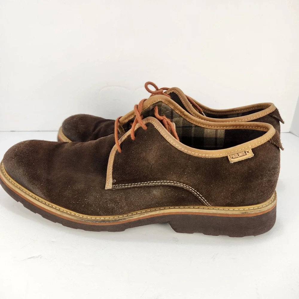 Pikolinos Men's Size 46 (12-12.5) Brown Suede Leather Lace-Up Oxford Shoes